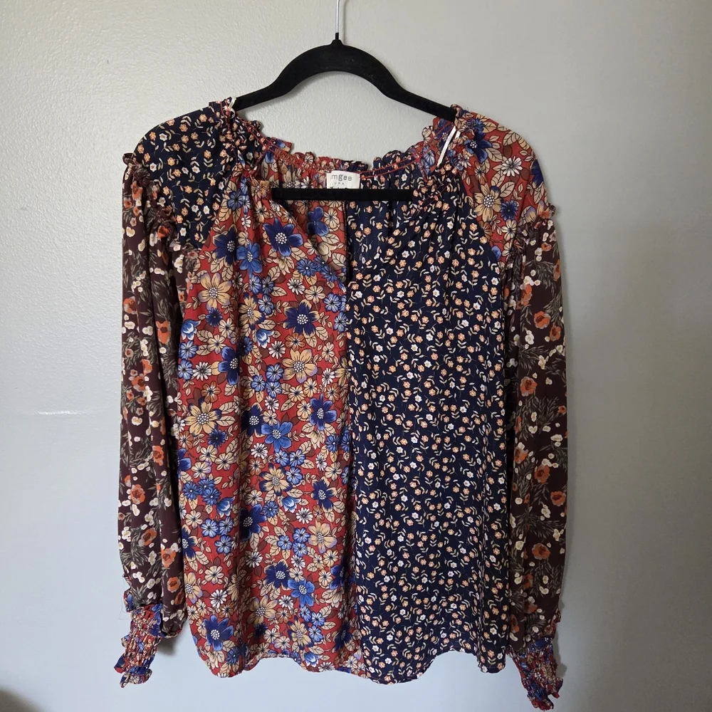 Umgee Womens Mix Media Lightweight Bohemian Blouse Top. Sz L - Picture 3 of 6
